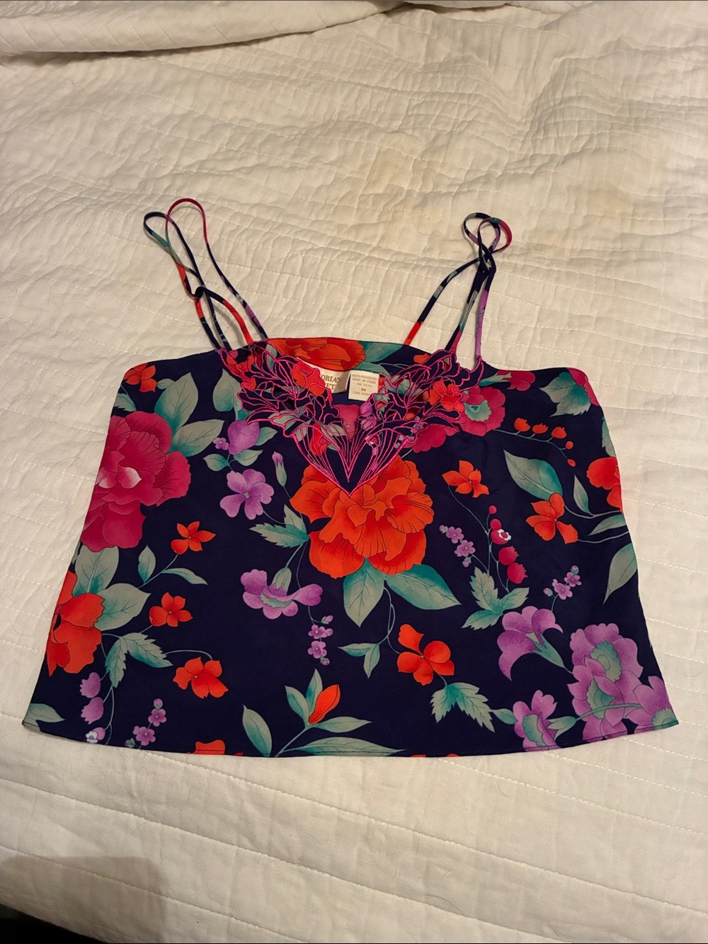 Vintage Victoria’s Secret Floral Trim Navy Camisole Top - Women's